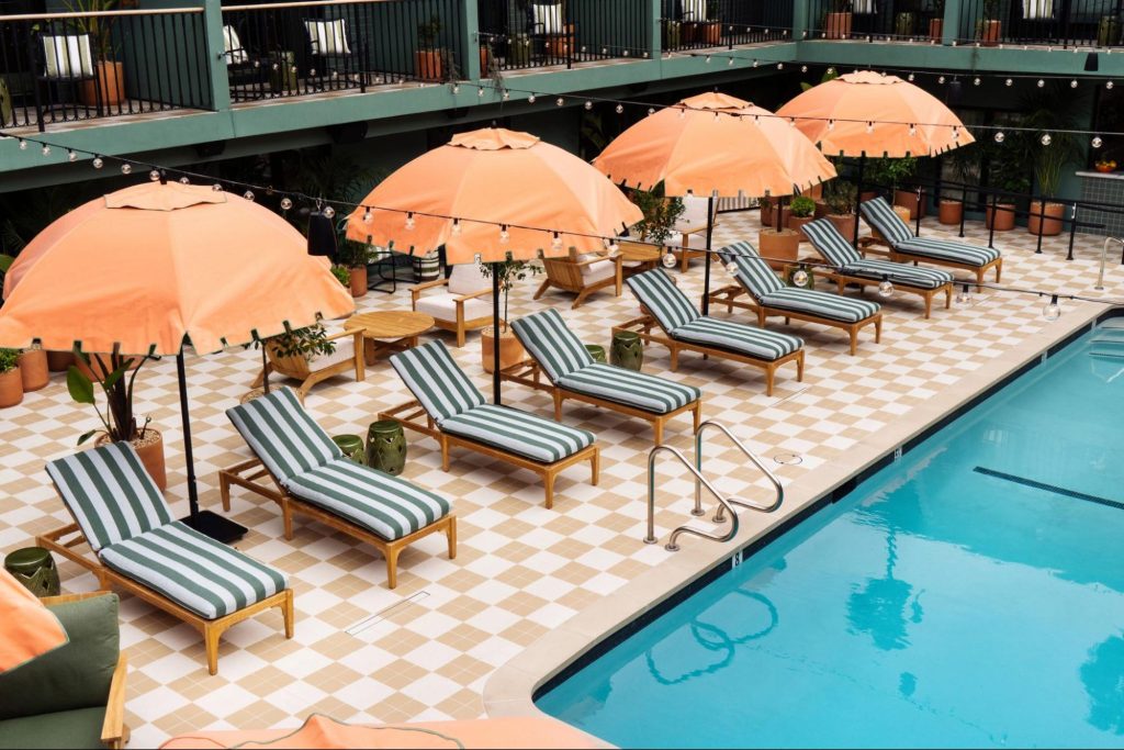 Pool area at Palihotel Hollywood with retro design details