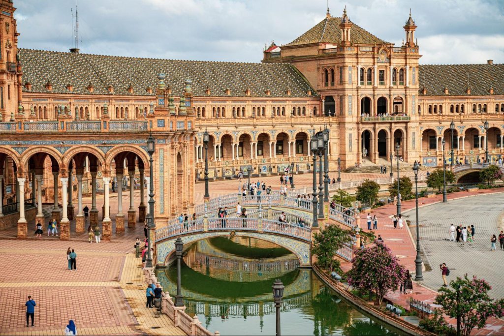 Plaza de España in Seville with canal bridge