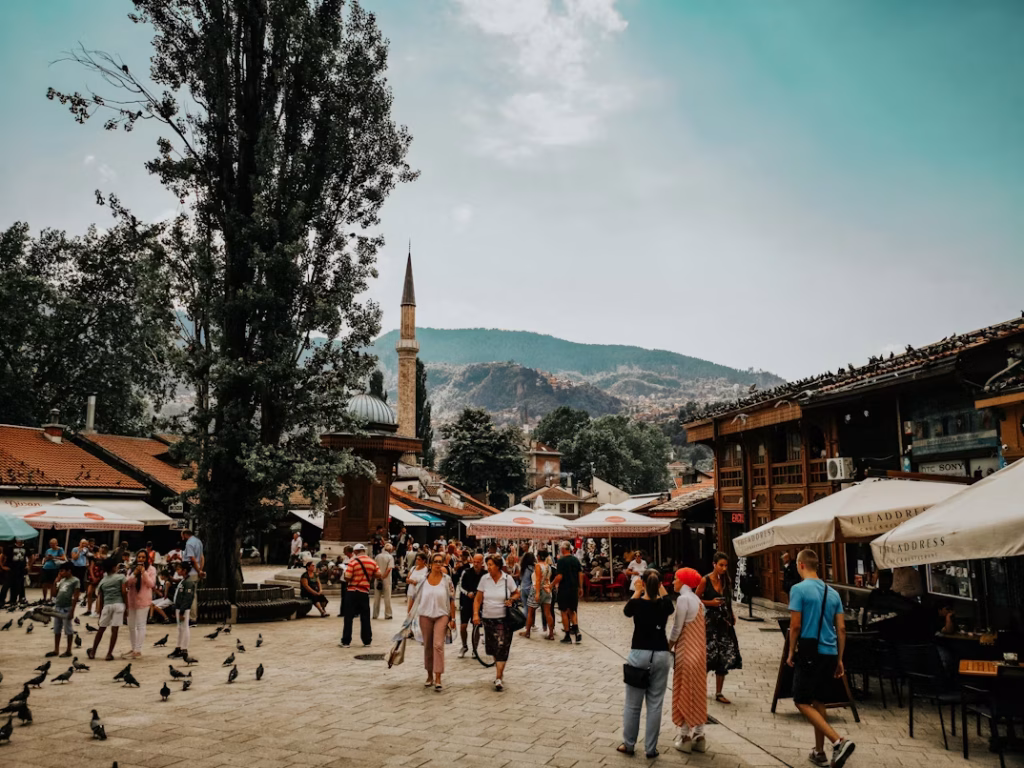 Busy square in Sarajevo’s old town in summer